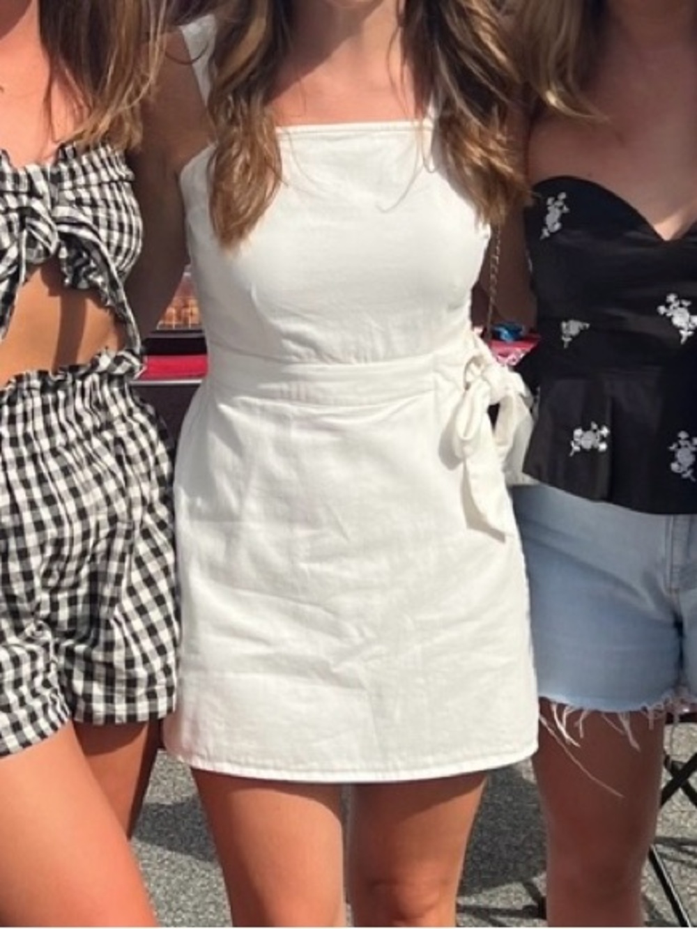 White Square-Neck Tie-Waist Romper